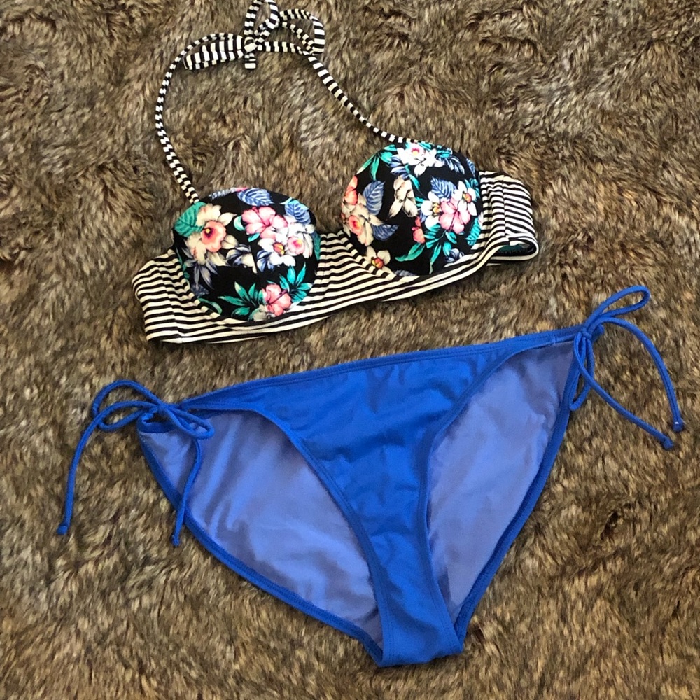 2pc nautical flower stripe bikini